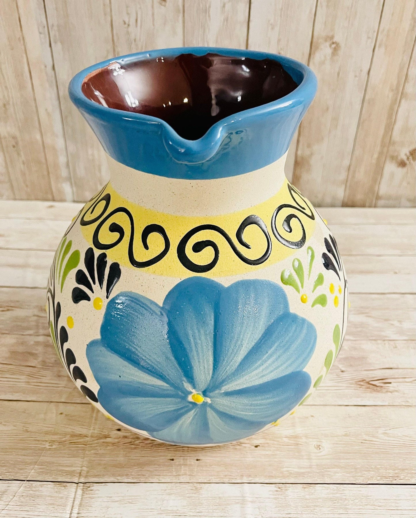 Terra Cotta Mexican Art Pottery Pitcher and Cups Jarra Artesanal Mexicana