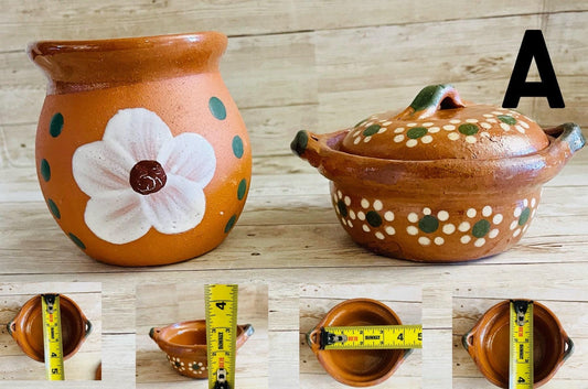 Servilletero y Cazuelita de Barro Mexicano Mexican Clay Napkin Holder and Casserole