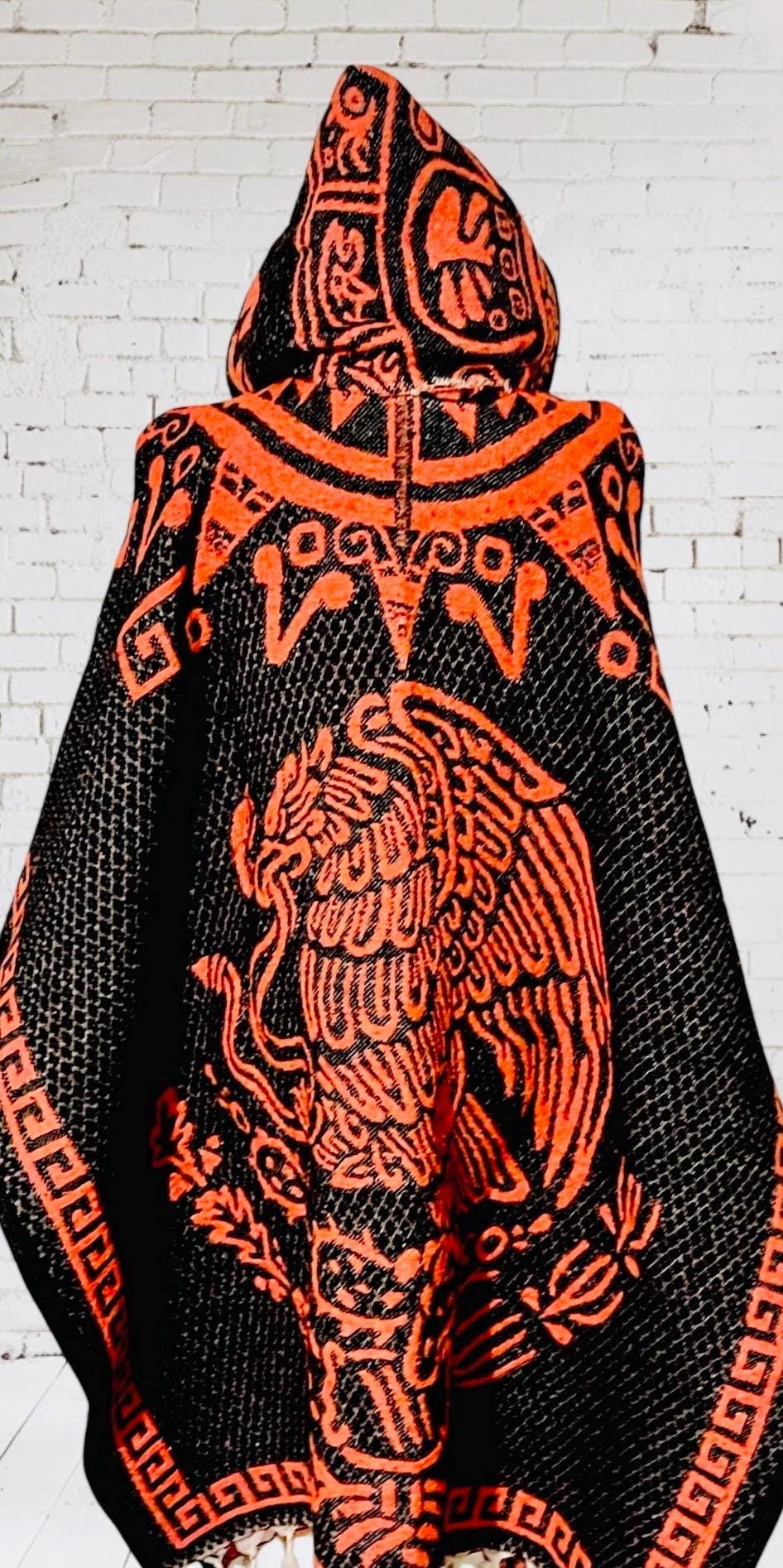 Poncho Azteca con Guerrero y Escudo Nacional Double Sided Aztec Calendar Poncho