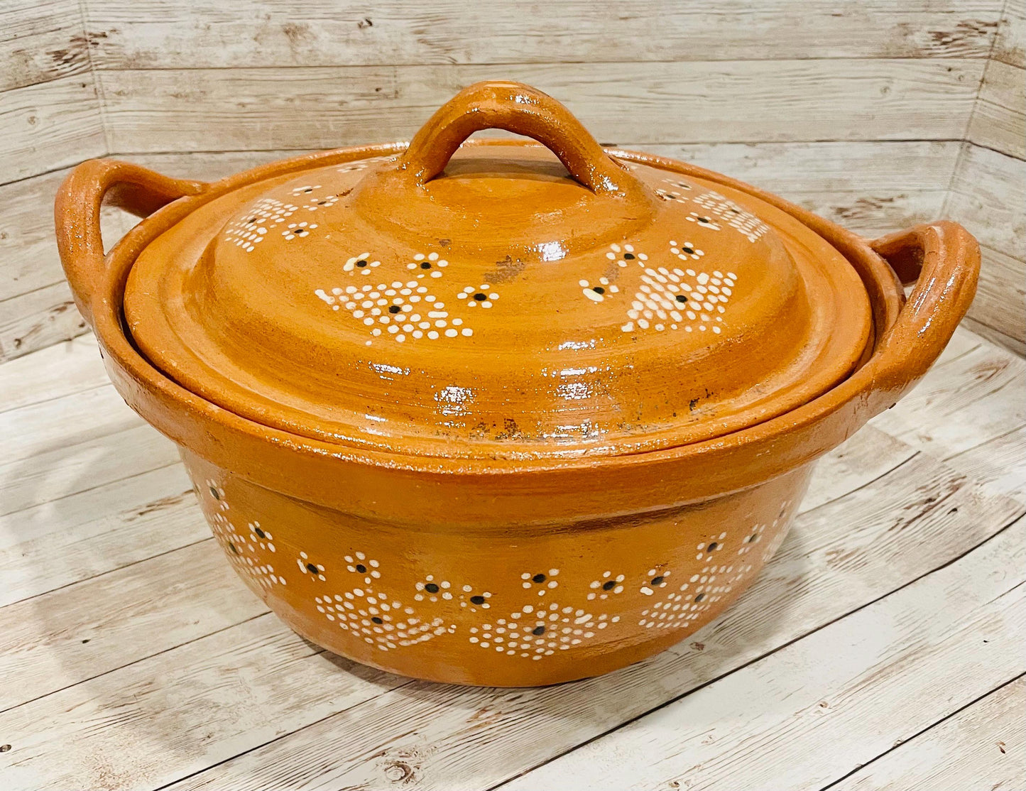 Handmade Mexican Clay Pot Casderole with Lid & 2 Bowls Authentic Barro Cookware Set Cazuela de Barro con Tapadera y 2 Cazuelitas