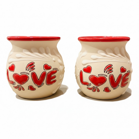 Terra Cotta Mexican Love Pottery Coffee Tea Mugs Tazas de Barro Artesanales Mexicana Love