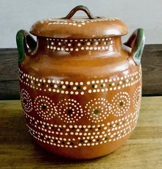 Olla de Barro Decorada con Tapa Clay Pot with lid Fits Up To 2 Kg Terracota Pot