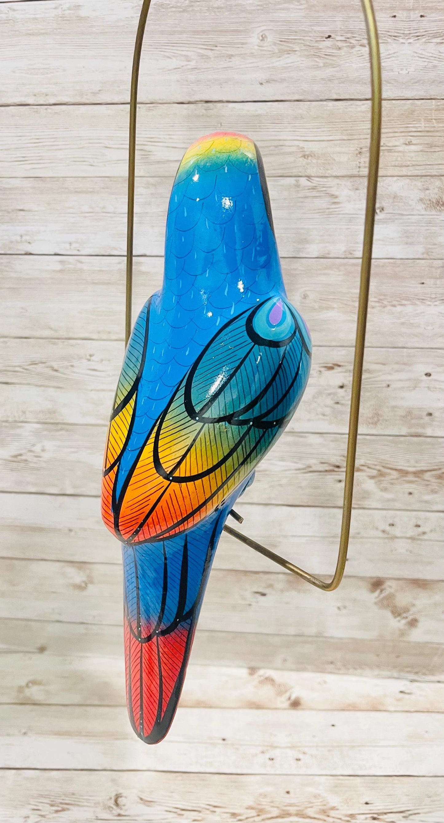 Hanging Exotic Bird in Ring Mexican Pottery Ceramic Pajaro De Cerámica