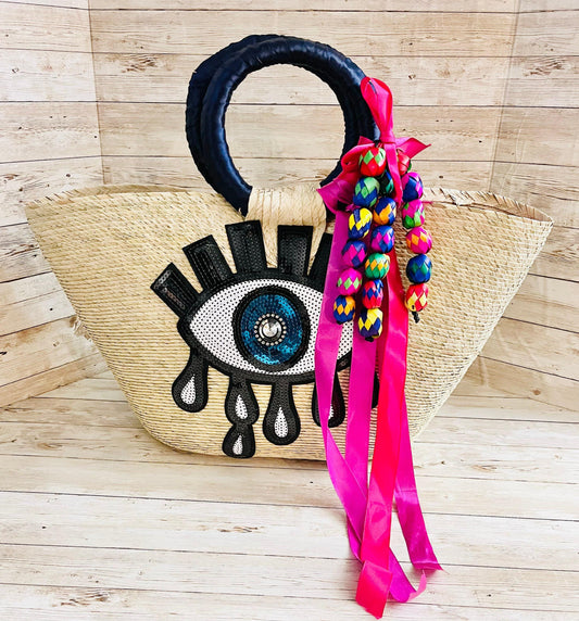 Mexican Artesanal Palm Leaf Beach Tote Bag and Hat Bolsa Mexicana Artesanal de Palma con Sombrero