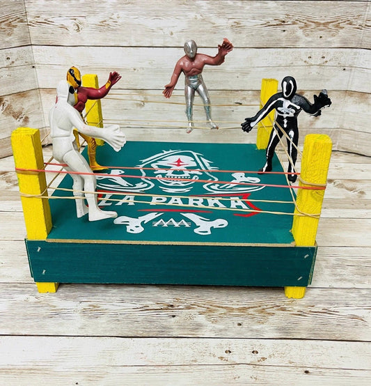Mexican Lucha Libre Toy Wrestler Fighting Ring with 4 Luchadores Ring de Luchadores con 4 Figuras