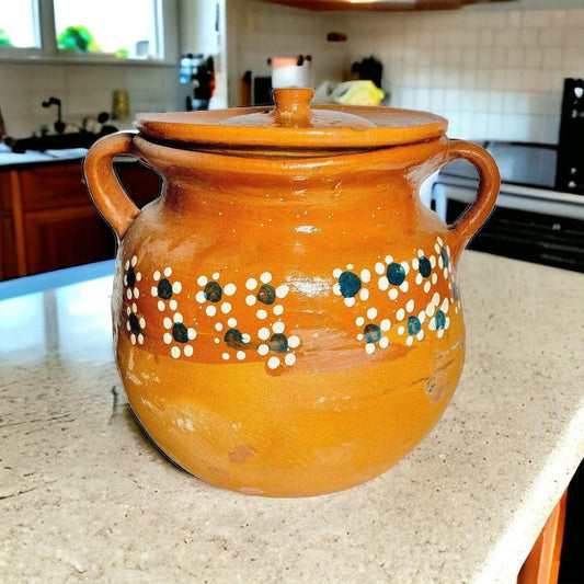 Olla de Barro Decorada con Tapa Clay Pot with lid Fits Up To 2 Kg Terracota Pot
