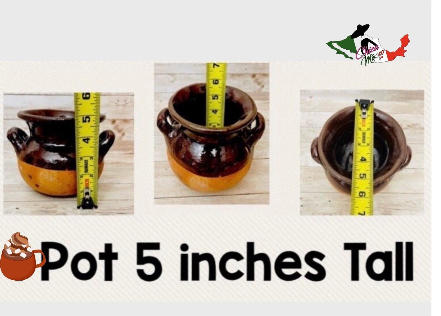 Taza/Olla Barro Vidriado Chocolatera y 1 Molinillo Madera Terra Cota Hot Chocolote Personal Cup 5 in. Tall & 1 Wood Hot Chocolate Grinder