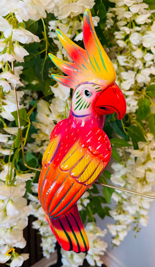 Mexican Exotic Ceramic Bird on a Perch Pajaro Mexicano de Ceramic en Aro