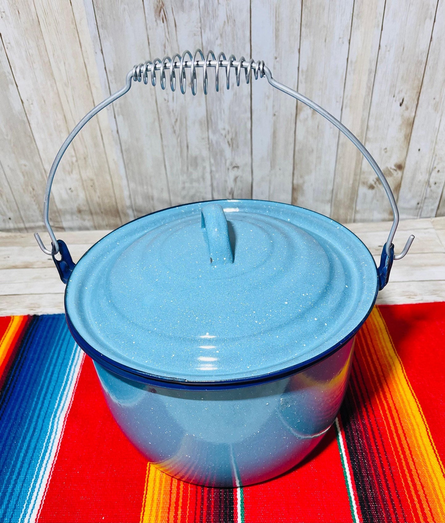 Mexican Enamelware Camping Set 1 Coffee/Tea Pot 1 Frying Pan & 2 Pots Set de Peltre Mexicano con 2 Ollas 1 Sarten y una Cafetera
