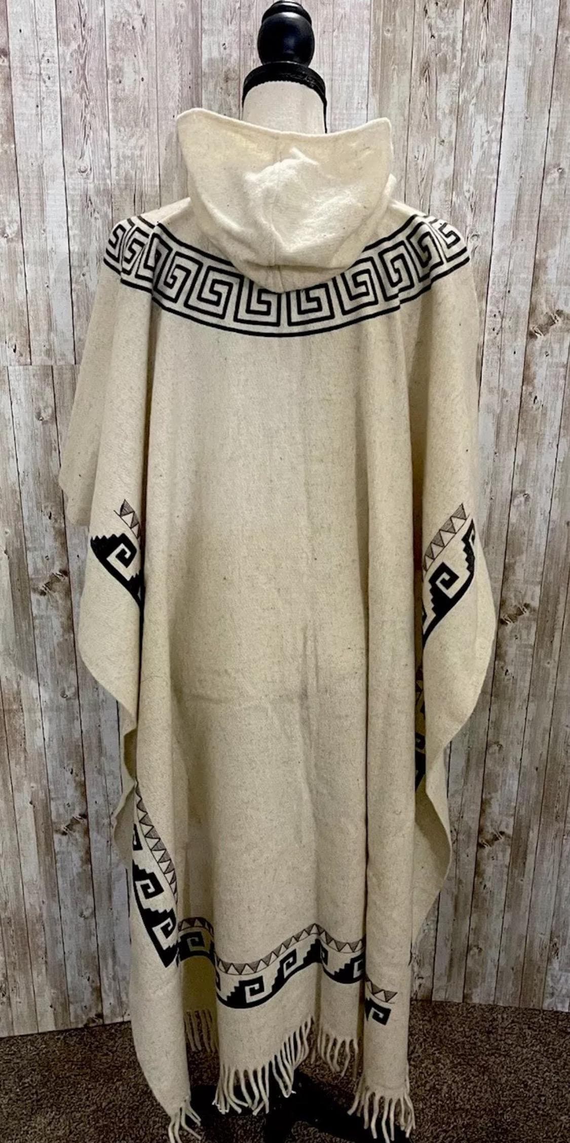 Mexican Aztec Warrior Wool PONCHO with Hoodie Poncho Mexicano De Lana Planchada Azteca Guerrero con Gorro