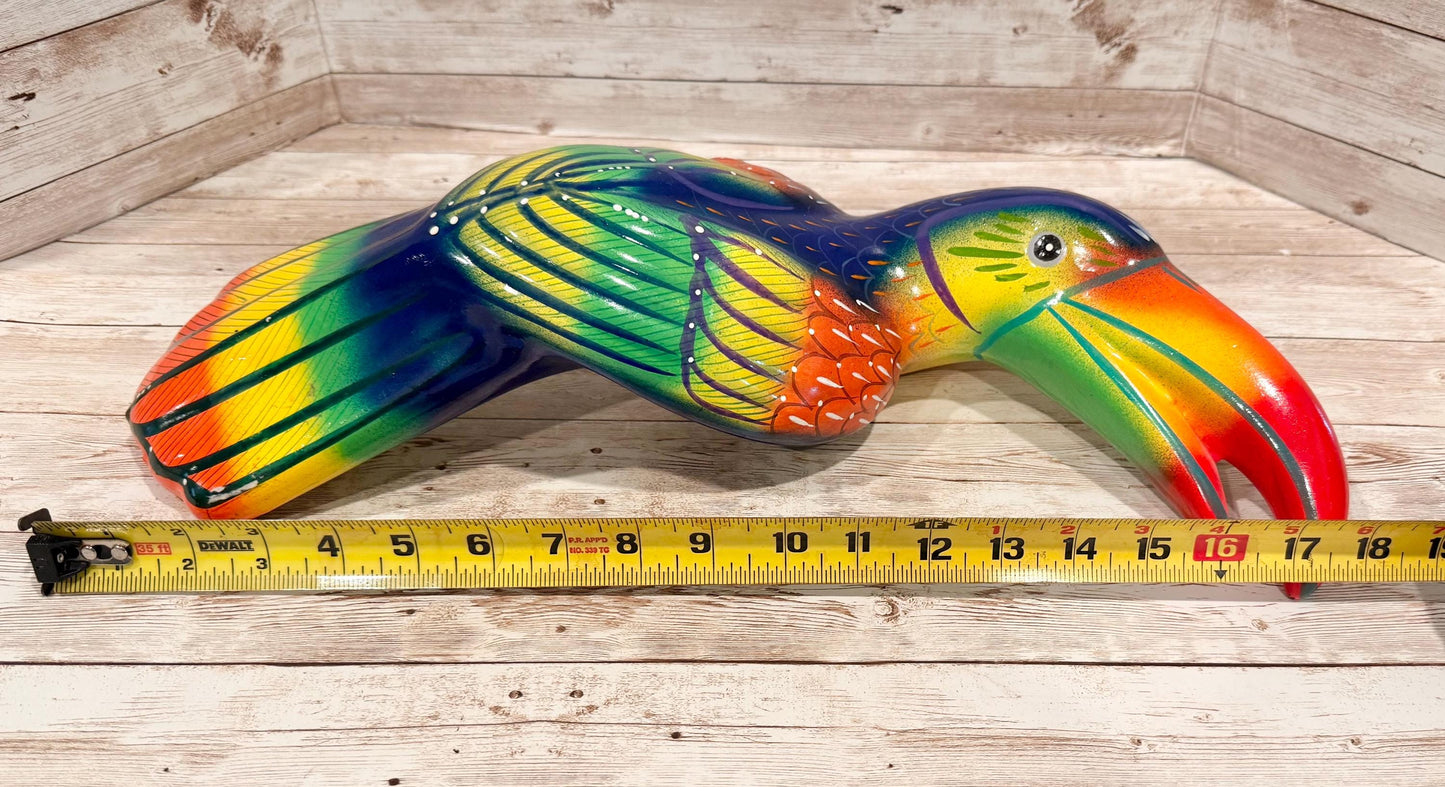 Mexican Exotic Ceramic Bird on a Perch Pajaro Mexicano de Ceramic en Aro