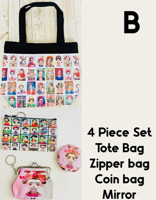 Mexican Frida Kahlo Tote Bag and Sets Bolsa Artesanal Mexicana Frida Kahlo con Accesorios