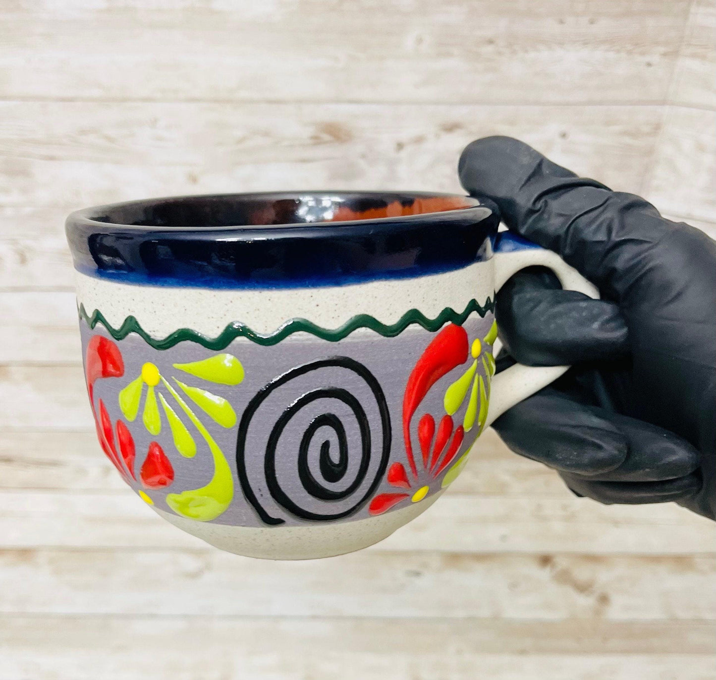Terra Cotta Mexican Art Pottery Cereal Large Mug Tazon Para Cereal oh Sopa de Barro Mexicano