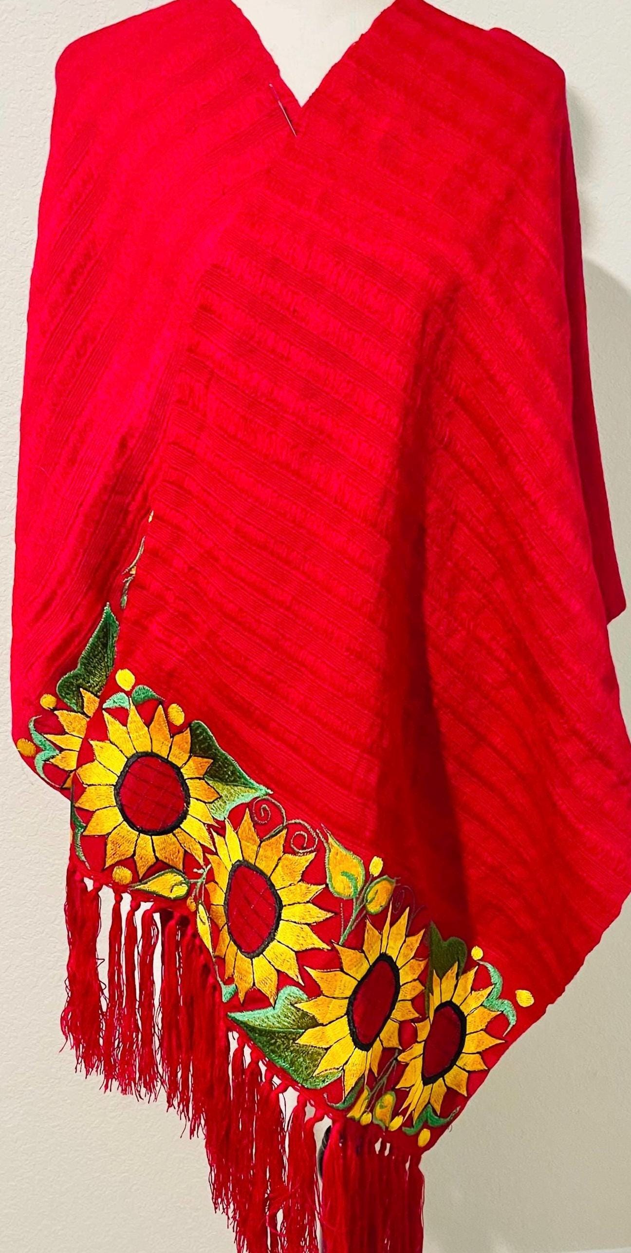 Mexican Sunflower Embroidered Handmade Shawl Reboso Bordado Mexicano de Girasoles