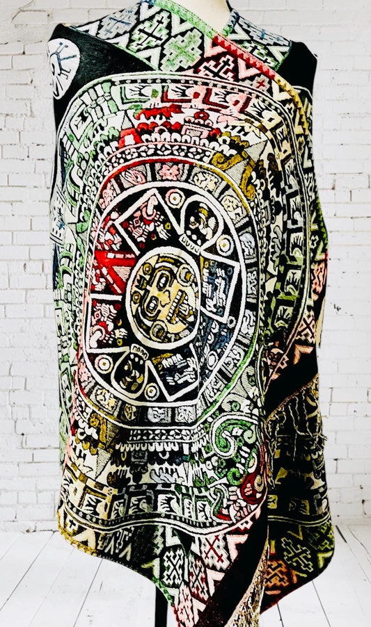 Maya Calendar Mexican Thin Shawl Wrap Reboso Mexicano de Calendario Maya/Azteca Delgado