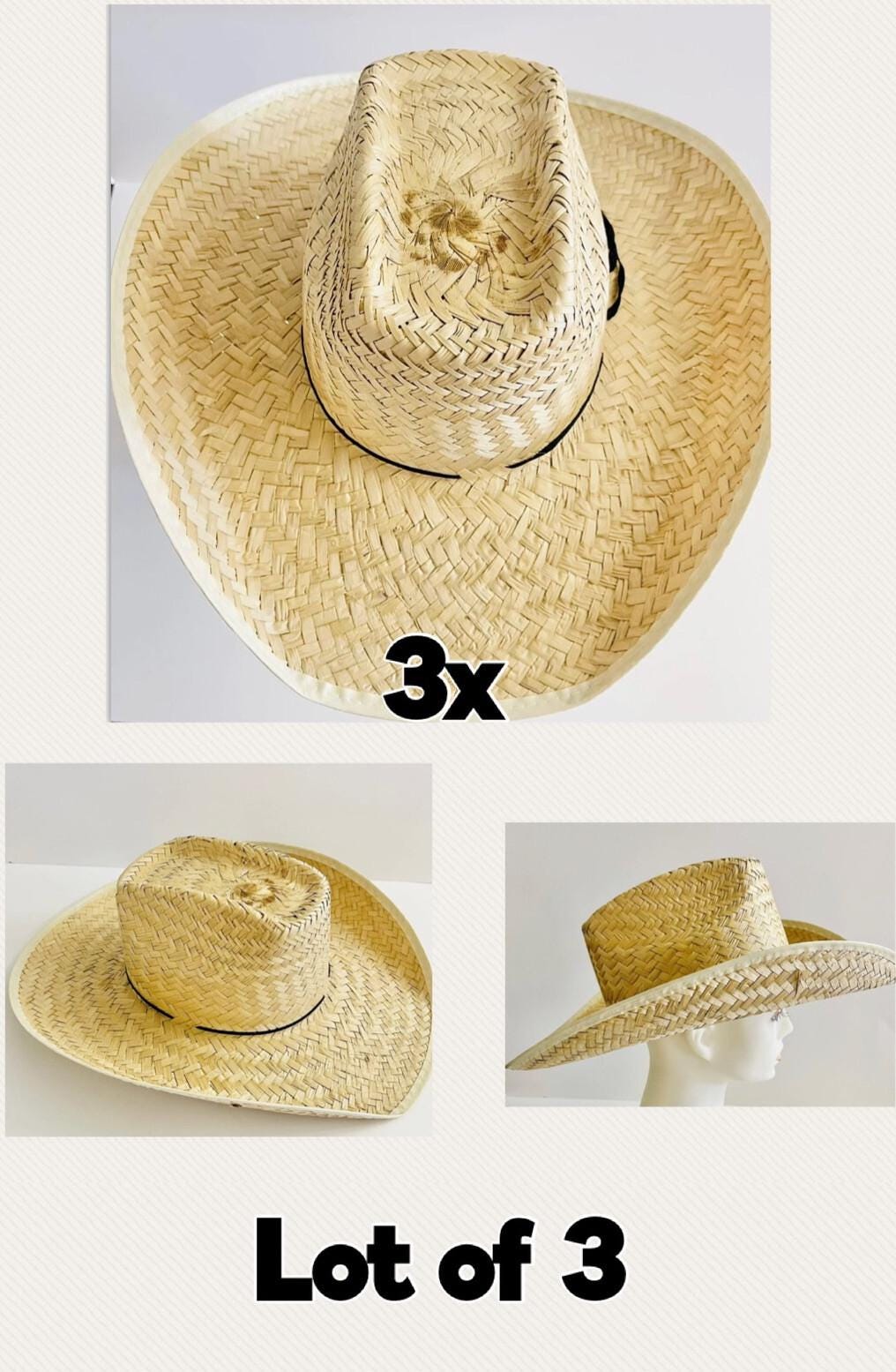 3x Lot Mexican Palm Leaf Straw COWBOY Wide Brim Hat Sombrero Vaquero De Palma