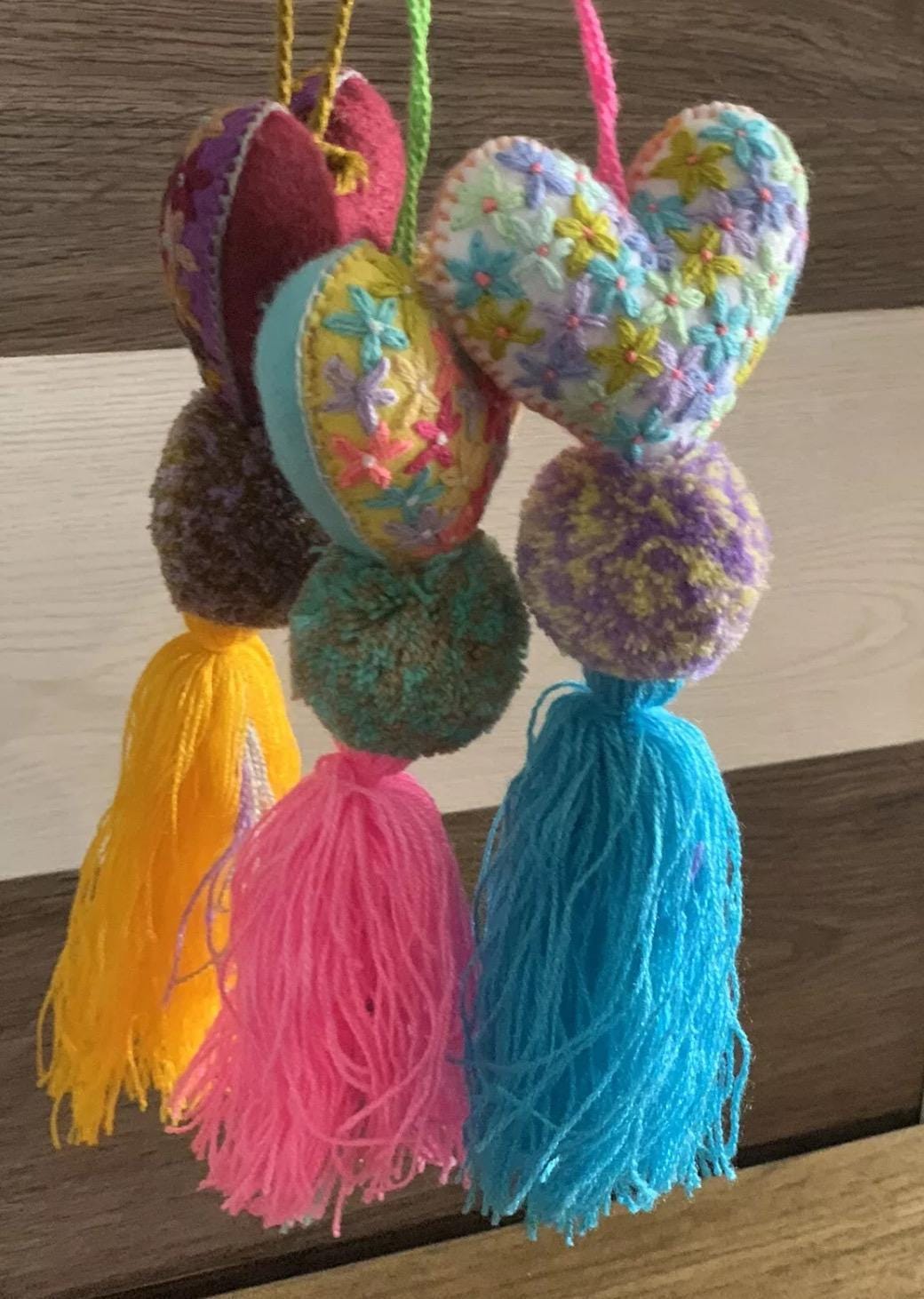 Lot of 12 Mexican Pompoms, Tassels Accessory Charms Keychains Bag Accessories 12 Pompones Artesanales Surtidos