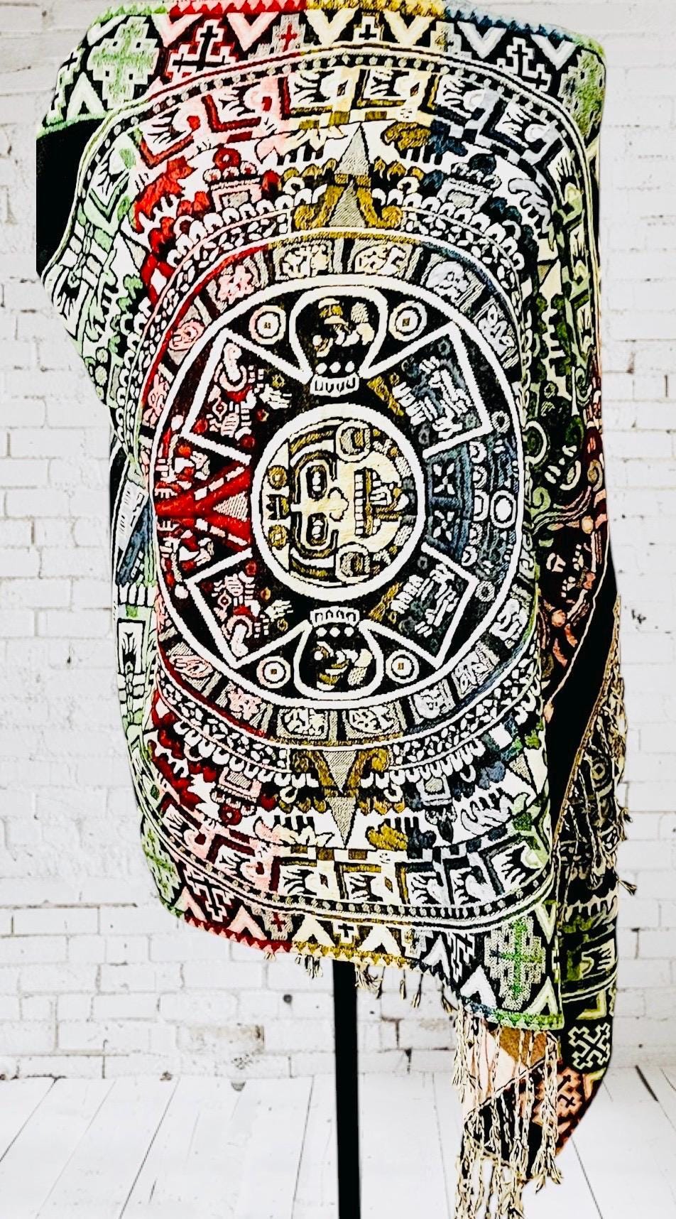 Maya Calendar Mexican Thin Shawl Wrap Reboso Mexicano de Calendario Maya/Azteca Delgado