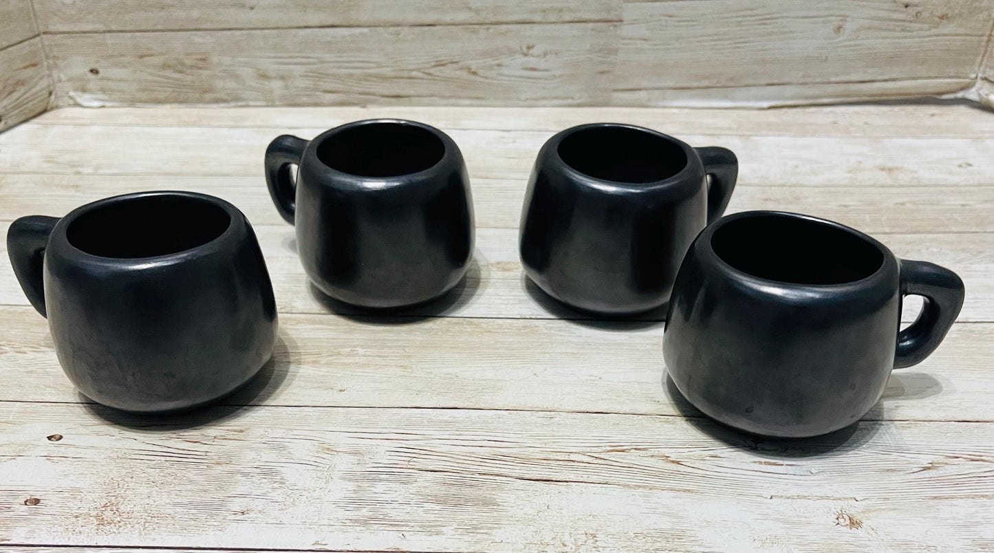 Black Oaxacan Mexican Art Pottery Capuccino Expresso Coffee Tea Mugs Tazas de Barro Negro Artesanal Mexicano Hechas en Oaxaca