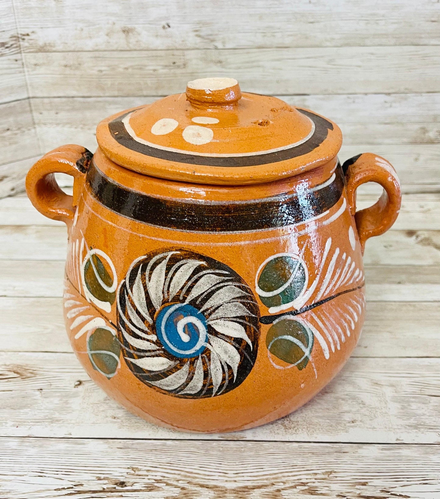 2 Liter Terra Cota Clay Pot for Beans Soups Olla Tonala de Barro para Caldos Frijoles Sopas 2 Litros