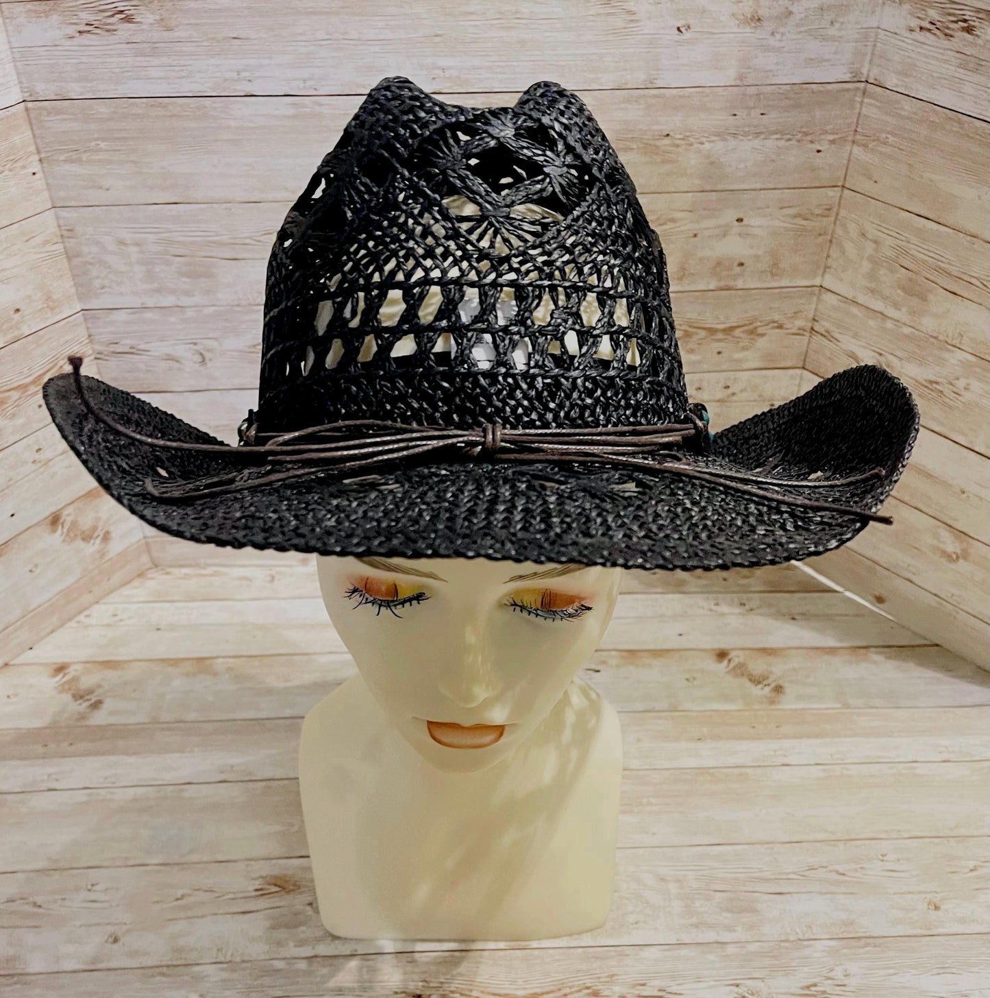 Black Cowboy Hat One Size Sombrero Negro Vaquero con Toquilla