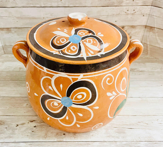 Olla de Barro Decorada con Tapa Clay Pot with lid Fits Up 128 Fluid Ounces Terracota Pot