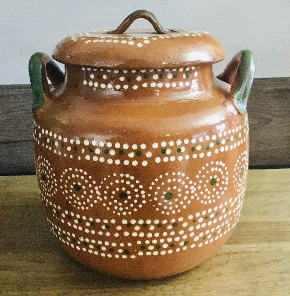 Olla de Barro Decorada con Tapa Clay Pot with lid Fits Up To 2 Kg Terracota Pot