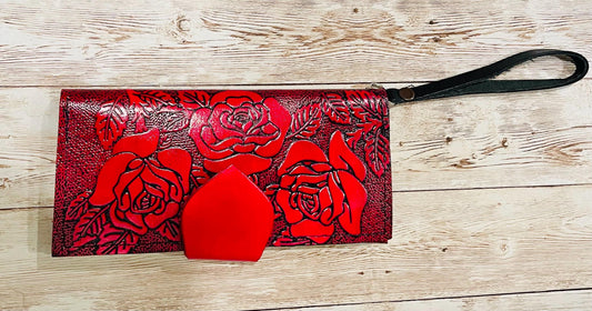 Mexican Tooled Wrislet Leather Wallet Cartera Mexicana De Piel Cincelada