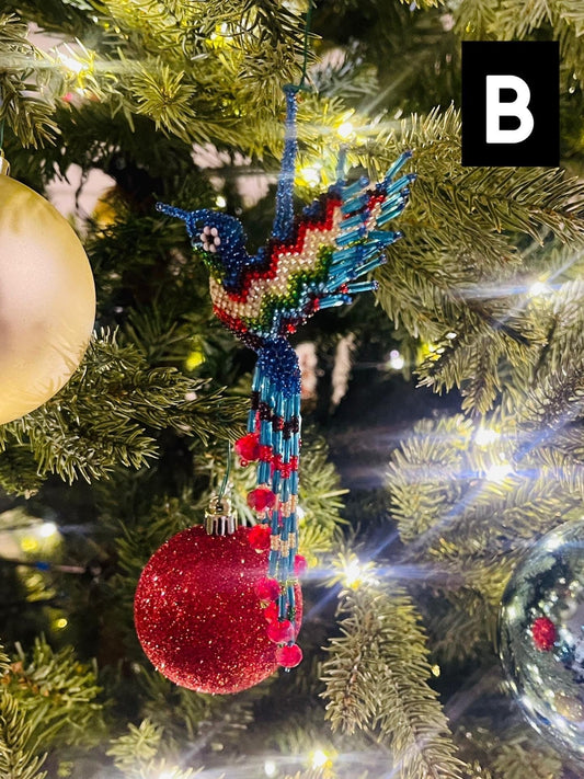 Mexican Chaquira Hummingbird Keychain Ornament Colibrí Hecho en Chaquira