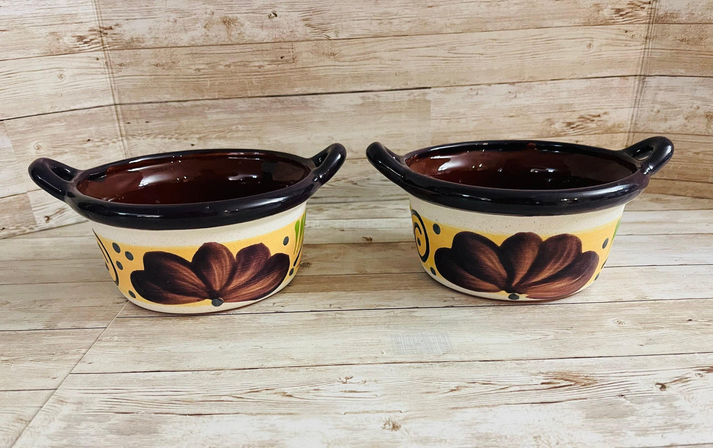 2 Terra Cota Mexican Clay Bowls 2 Platos Tazones de Barro