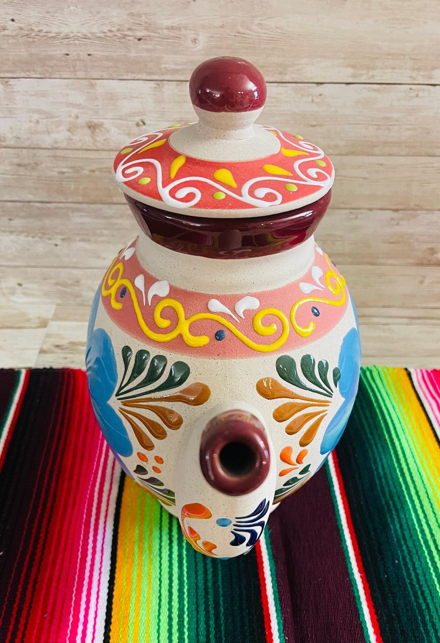 Terra Cotta Mexican Art Pottery CoffeeTea Pot Jarra Lechera Cafetera Artesanal Mexicana Engove