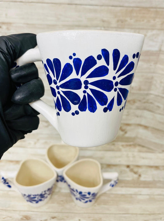 4x Mexican Ceramic Heart Shaped Pottery Cups 4x Tazas de Ceramica Mexicanas en Forma de Corazon