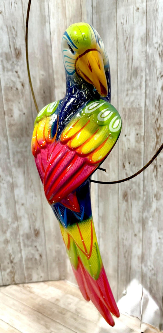 Hanging Exotic Bird in Ring Mexican Pottery Ceramic Pajaro De Cerámica