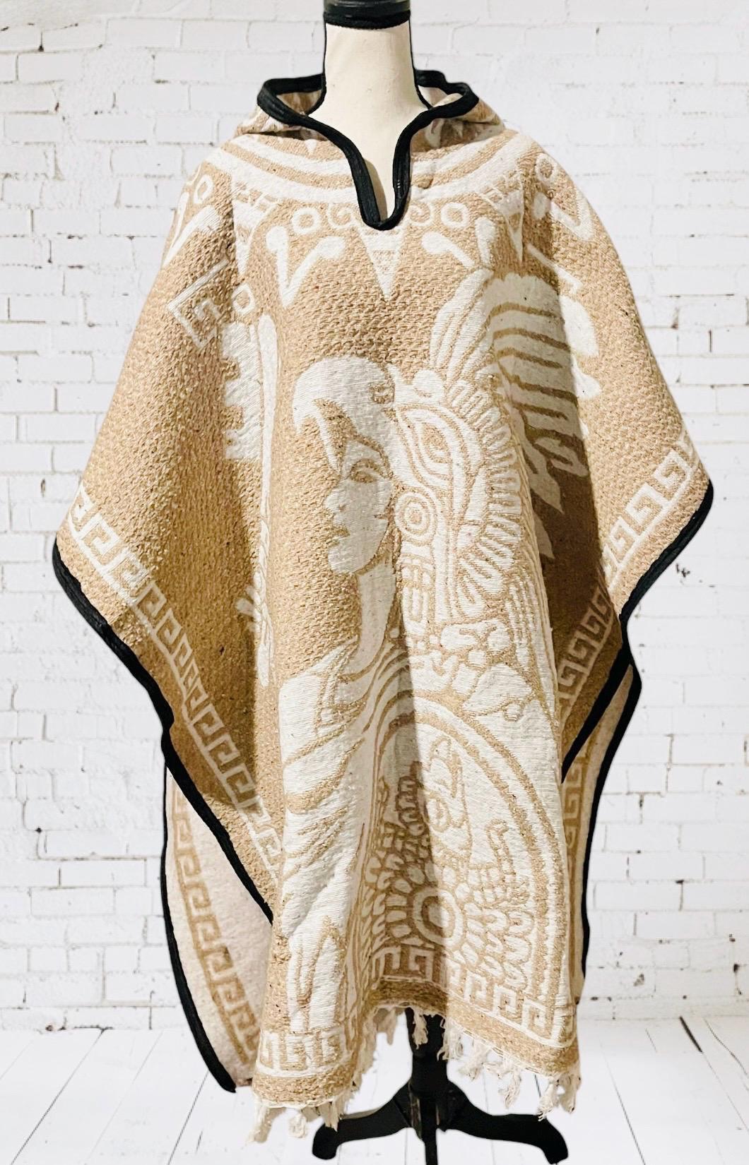 Poncho Azteca con Guerrero y Escudo Nacional Double Sided Aztec Calendar Poncho