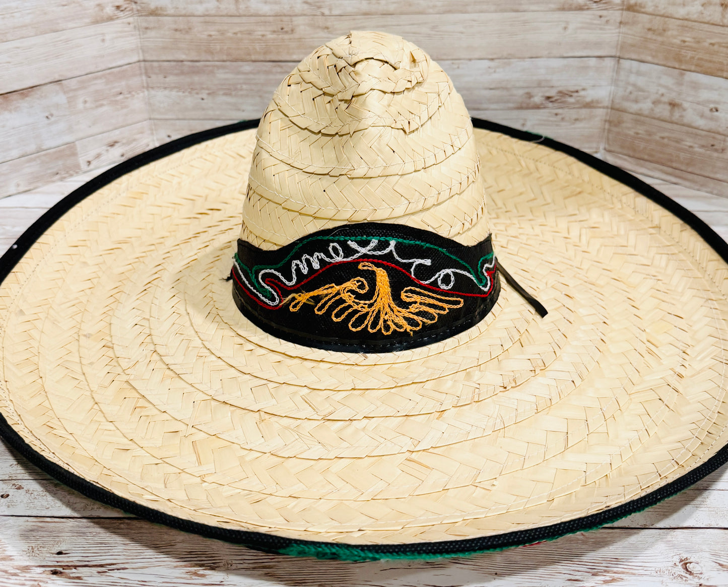 Sombrero Tradicional Mexicano de Palma Con Cinta Bordada De Mexico Straw Hat