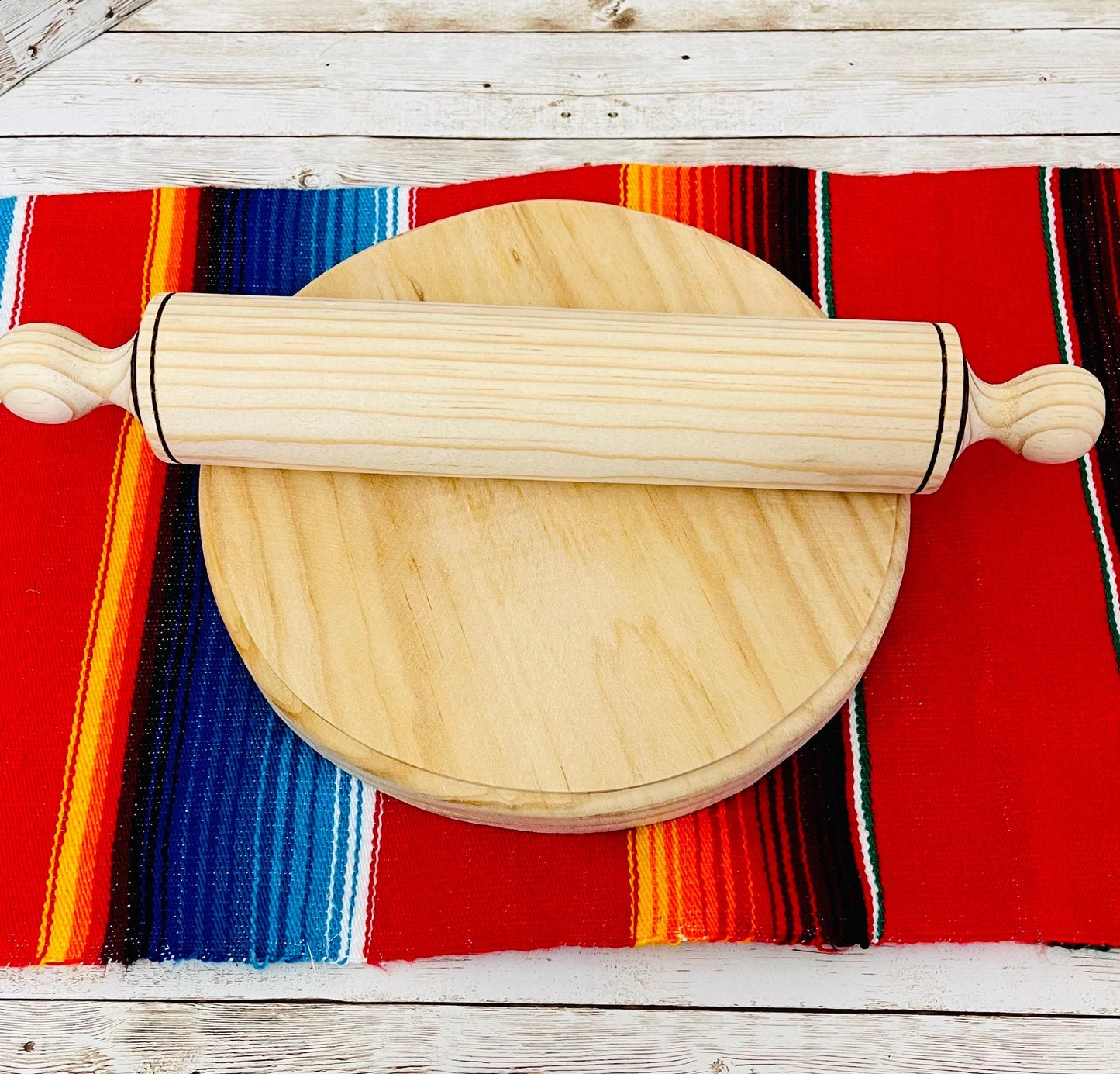 Mexican Wood Rolling Pin & Board Palote Rodillo Mexicano Para Amazar Con Su Tabla