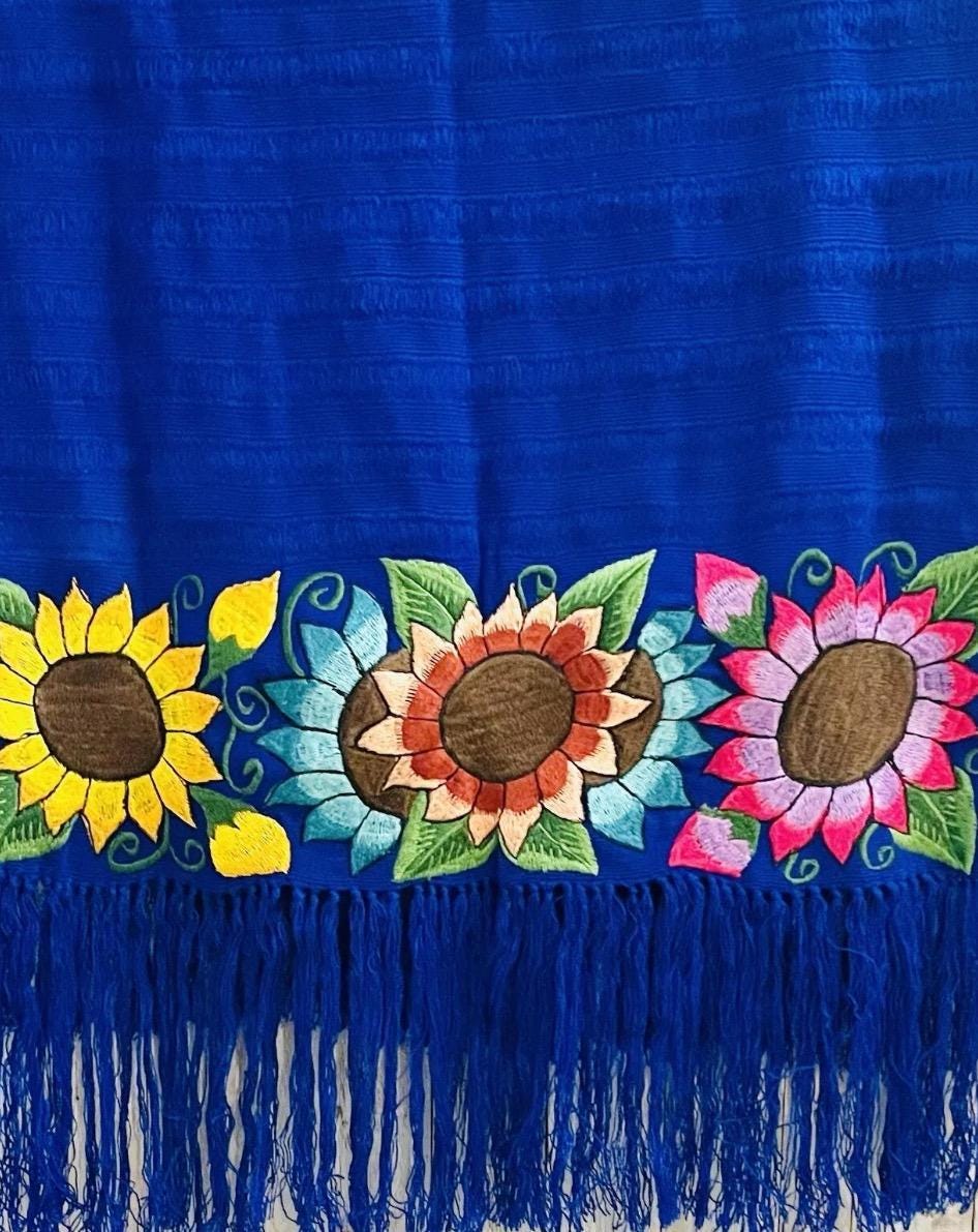 Mexican Embroidered Shawl Wrap Cover Reboso Mexicano Bordado