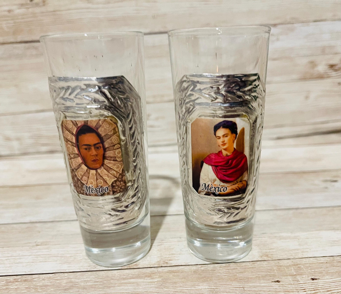3x Frida Kahlo Mexican Glass Shot Cups Vasos Tequileros De Vidrio de Frida Kahlo Set De 3x