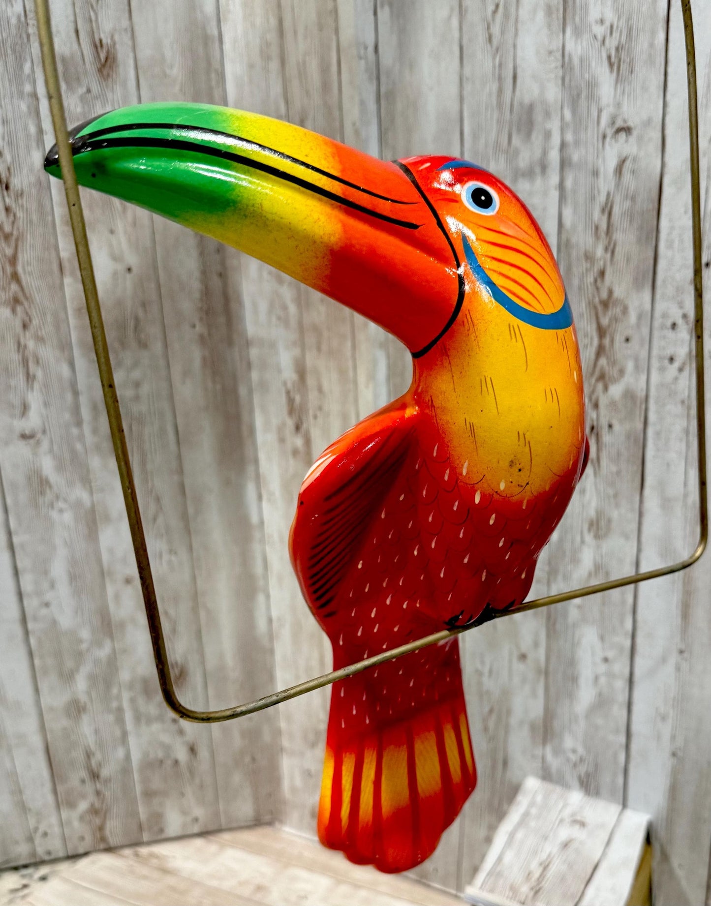 Hanging Exotic Bird in Ring Mexican Pottery Ceramic Pajaro De Cerámica