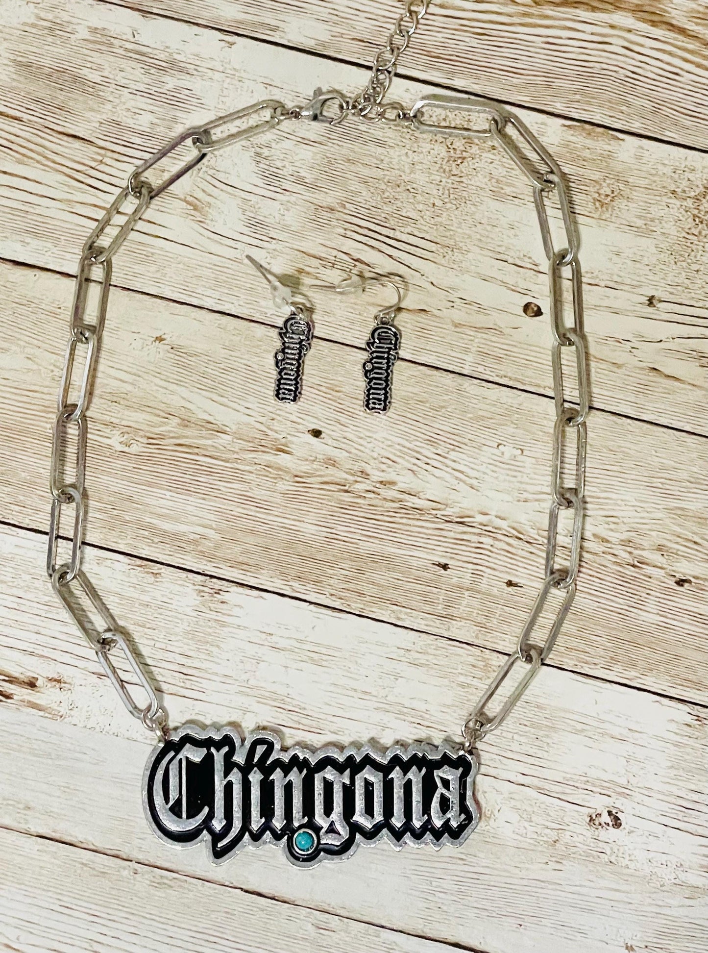 Chingona Necklace Pendant Set With Earrings Set De Cadena Y Aretes CHINGONA