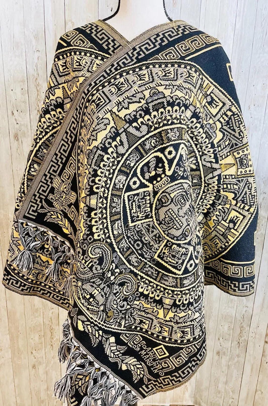 Aztec Calendar Mexican Shawl Wrap Reboso Artesanales Capas Pashima de Calendario Azteca