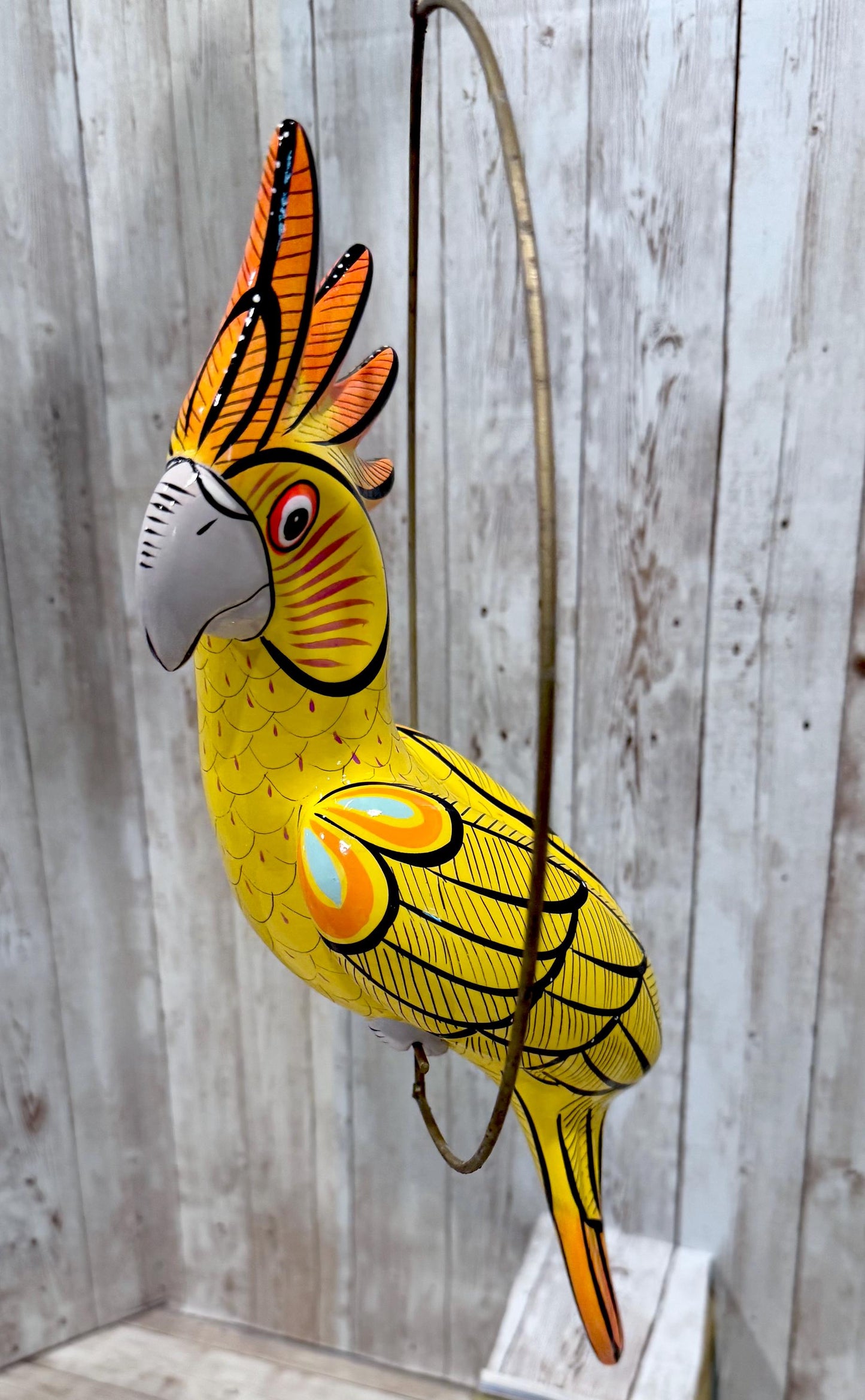 Hanging Exotic Bird in Ring Mexican Pottery Ceramic Pajaro De Cerámica