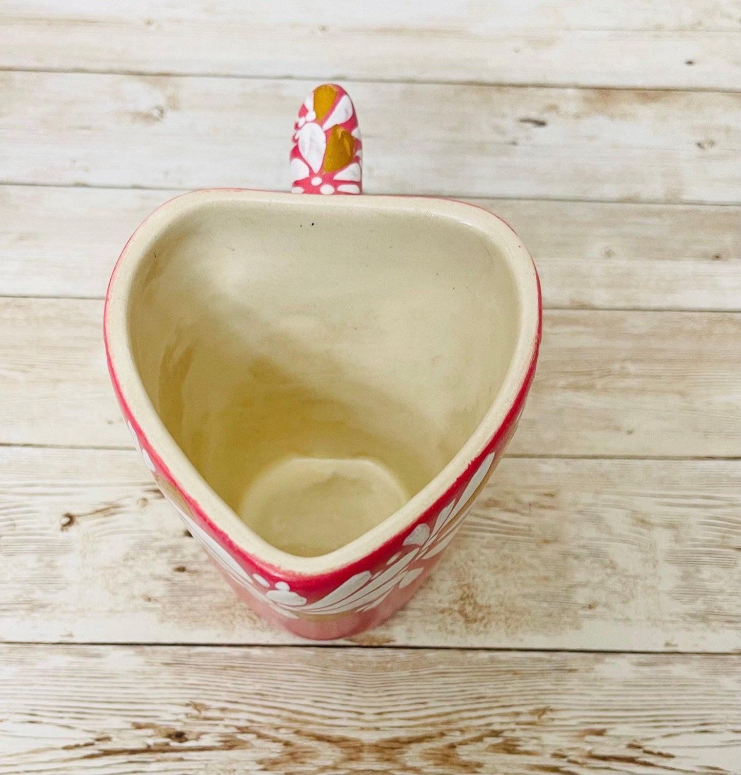 4x Mexican Ceramic Heart Shaped Pottery Cups 4x Tazas de Ceramica Mexicanas en Forma de Corazon