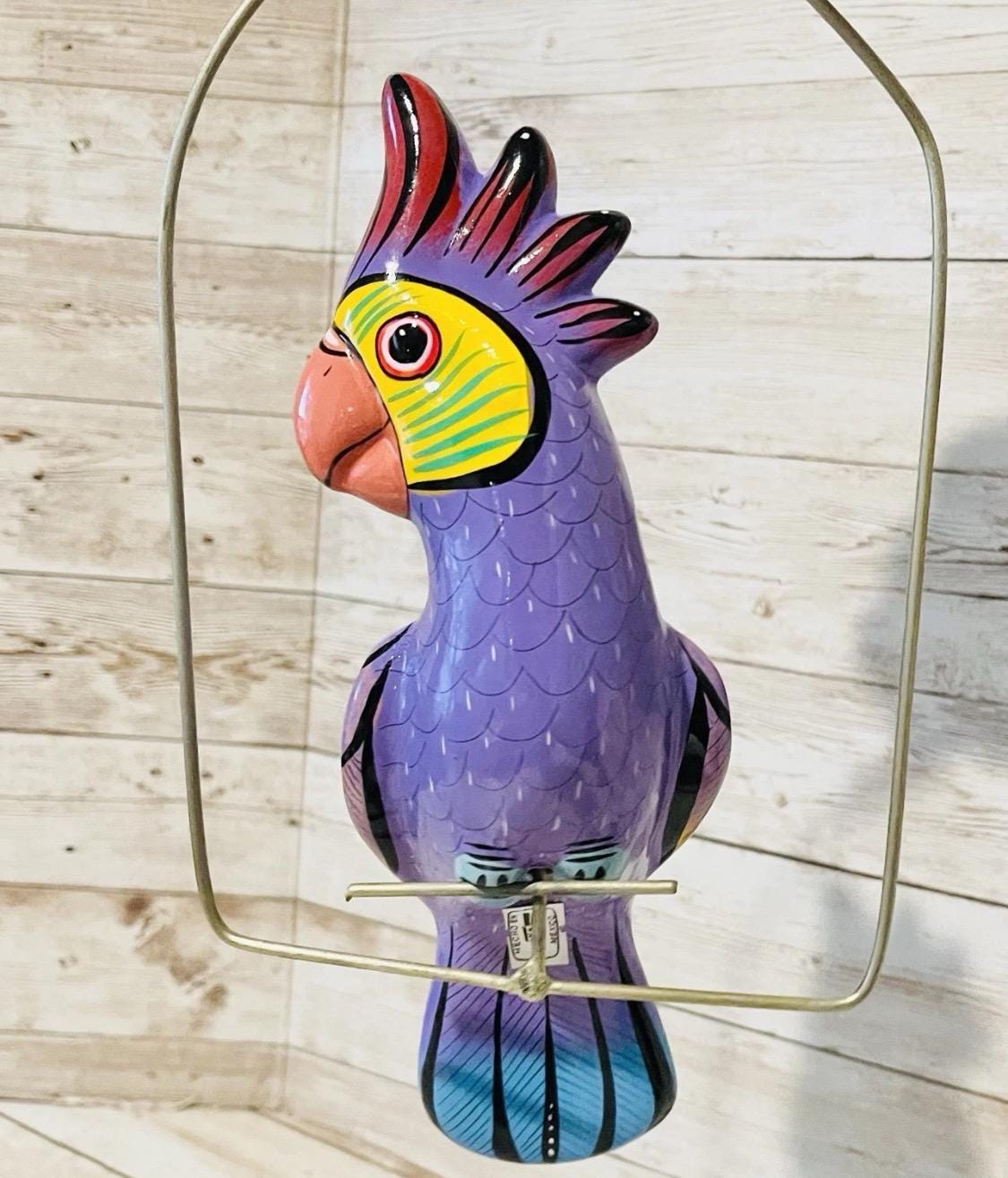Hanging Exotic Bird in Ring Mexican Pottery Ceramic Pajaro De Cerámica
