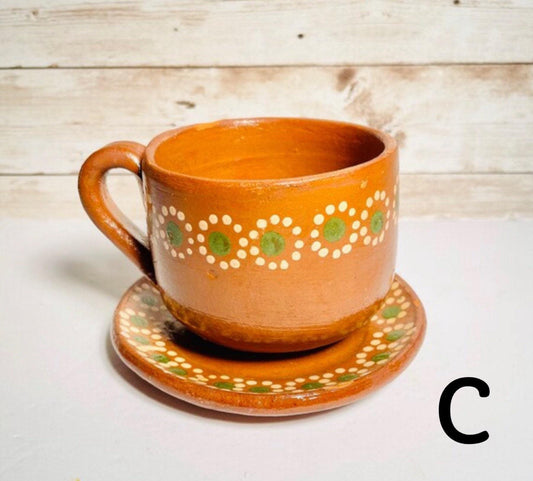 Terra Cotta Mexican Art Pottery CoffeeTea Set Drinkware With 4 Mugs 4 Plates Jarra Lechera Artesanal Mexicana con 4 tazas y 4 platos