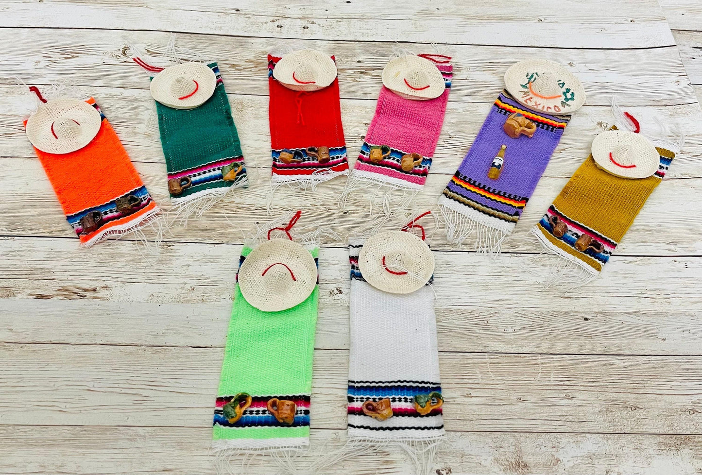 Mexican Sarape Hat with Mini Jarritos Party Favors Sarapes con Sombrero y Jarritos en Miniatura