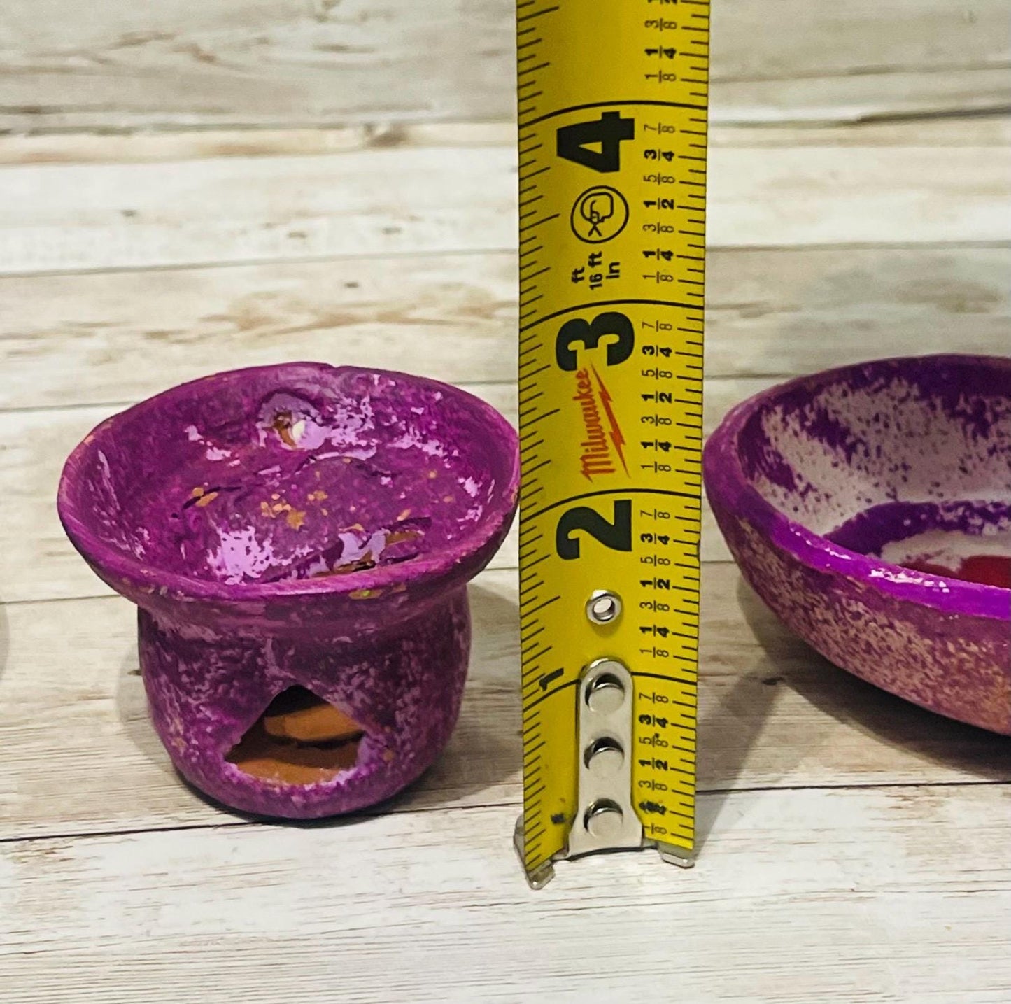 2 Platitos y 1 Anafre de Barro Mexicano Chico 2 Small Mexican Clay Platesand 1 Incense Burner Day of the Dead Dia de Muertos