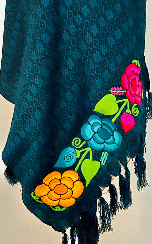 Embroidered Handmade Mexican Shawl Reboso Bordado Mexicano