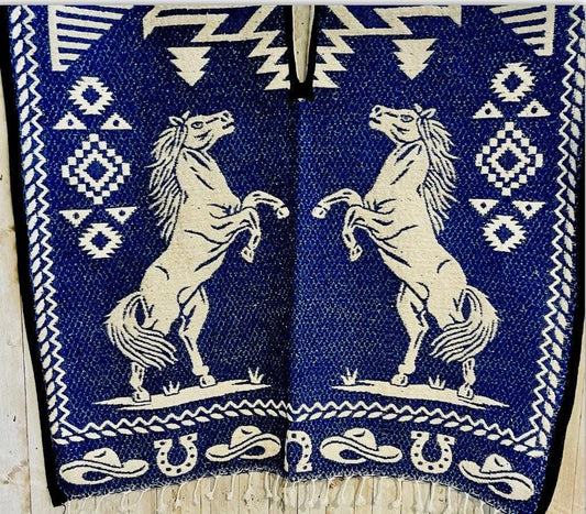 Mexican Poncho Gavan Wild Horse Poncho Gavan Sarape Caballos Salvajes