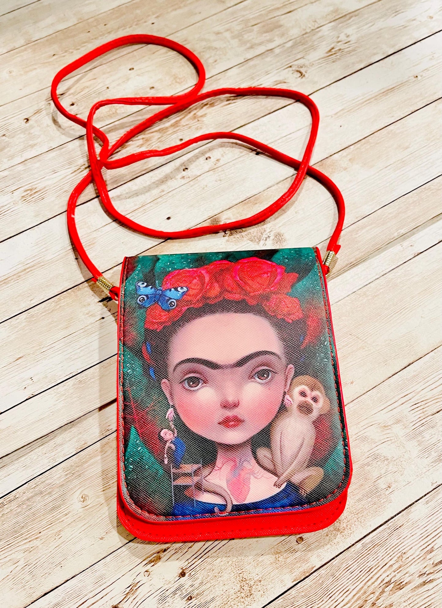 Frida Kahlo Set Purse/Bag Earrings and Necklace Crossbody Bag Set de Collar y Aretes de Frida y Bolsa Tipo Crossbody